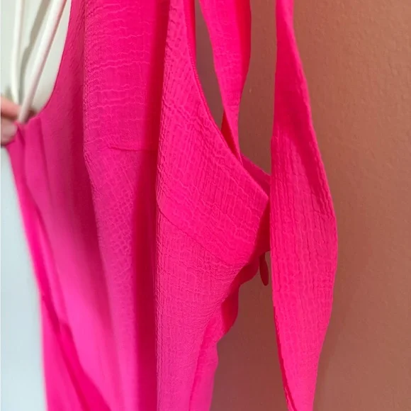 Lucy in the Sky • Hot Pink Shoulder Tie Mini Party Dress Sz Medium Barbiecore - Picture 10 of 12